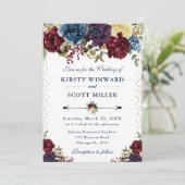 Hochzeiten in Rot und Navy-Winter-Blume Einladung (Stehend Vorderseite)