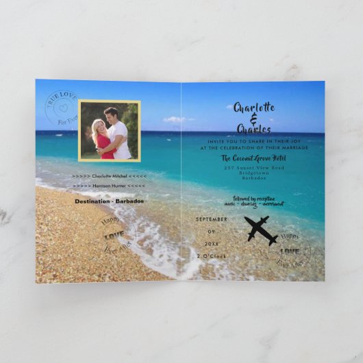 Hochzeiten in Urlaubsort im Ausland Foto Pass Einl Einladung (Innenseite)