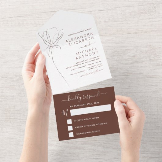 Hochzeiten Minimalistische botanische Blumenstrauß All In One Einladung (Abreißen)