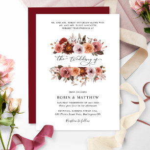 Hochzeiten mit Burgund und Blütenblüte Einladung