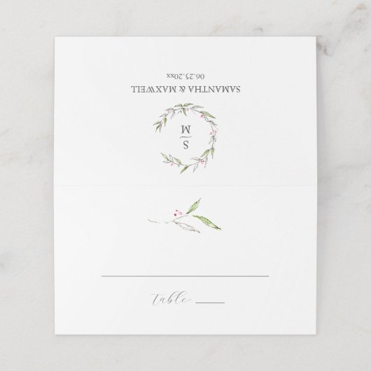 Hochzeiten Platzkarten Winter Botanicals (Außenseite Aufgefaltet)