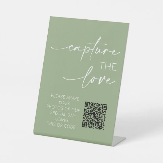 Hochzeiten QR Code Foto App Upload Sage Green Sockelschild (Vorderseite)