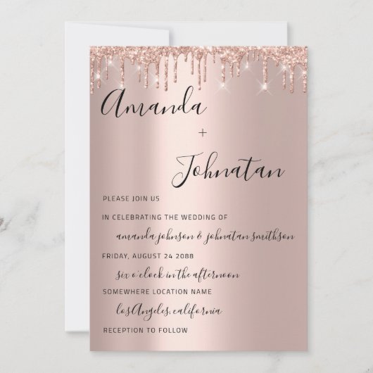 Hochzeiten Rose Gold Monogram Tropfen Schwarz-weiß Einladung (Vorderseite)