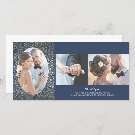 Hochzeiten von Gold und Navy Foto Vielen Dank Dankeskarte (Vorne/Hinten)