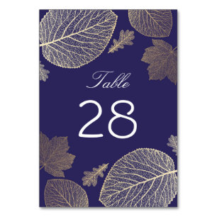Hochzeiten von Gold- und Navy-Herbstlauben Tischnummer