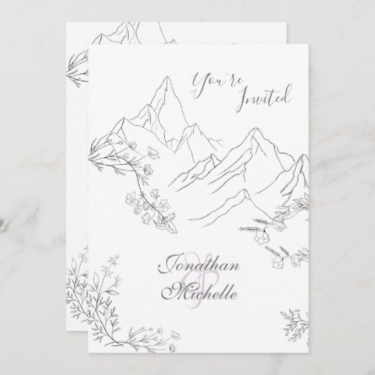 Hochzeiten von hübschen Bergen, Blume und Branchen Einladung (Vorne/Hinten)