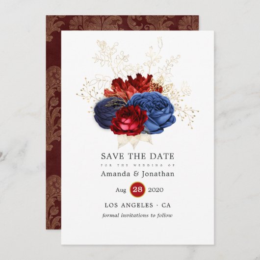 Hochzeiten von Marine, Rot und Gold Save The Date (Vorne/Hinten)