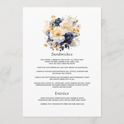 Hochzeiten von Marine, Weiß und Gold Menükarte (Rückseite)