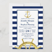 Hochzeiten von nautischem Gold und Navy Blue Strip Einladung (Vorderseite)