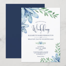 Hochzeiten von Navy Blue & Dusty Blue Blooms Einladung