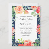 Hochzeiten von Navy Blue Elegant Floral Blooms Einladung (Vorderseite)