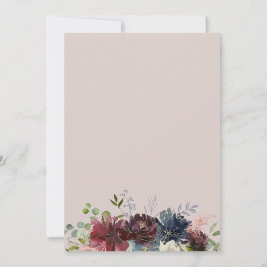 Hochzeiten von Navy Blue und Burgund-Blume Einladung (Rückseite)