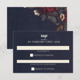 Hochzeiten von Navy Blue und Burgund RSVP Karte