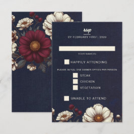 Hochzeiten von Navy Blue und Burgund RSVP Karte