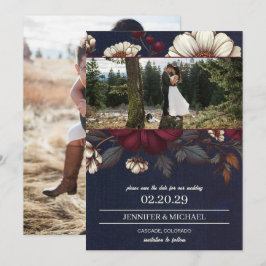 Hochzeiten von Navy Blue und Burgund Save The Date
