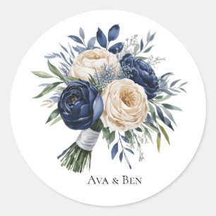 Hochzeiten von Navy Blue und Elfenbein Runder Aufkleber