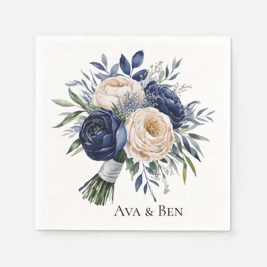 Hochzeiten von Navy Blue und Elfenbein Serviette (Vorderseite)