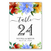 Hochzeiten von Rot, Gelb und Blauen Blumen Tischnummer (Rückseite)