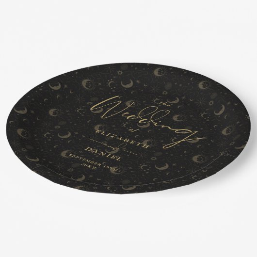 Hochzeiten von Schwarz und Gold Pappteller (Schrägansicht)