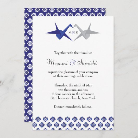 Hochzeiten von Seeschiffen und Silbermondkranen Einladung (Vorne/Hinten)