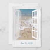 Hochzeiten von Strandherzen im Fenster Einladung (Vorderseite)
