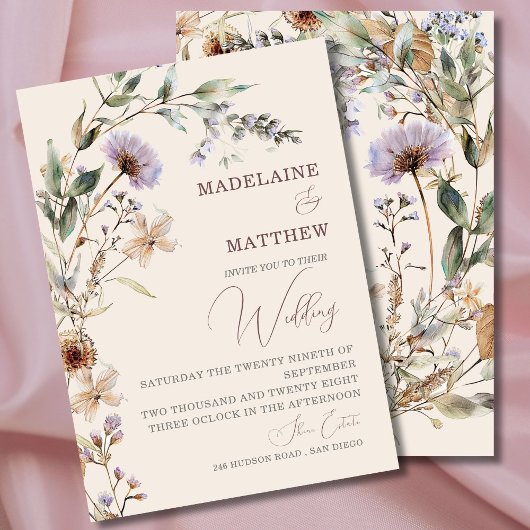 Hochzeiten Wildblumen Cream Elegante Moderne Einladung