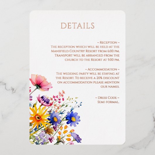 Hochzeiten Wildblumen Moderne Eleganz Details Folieneinladung (Vorderseite)