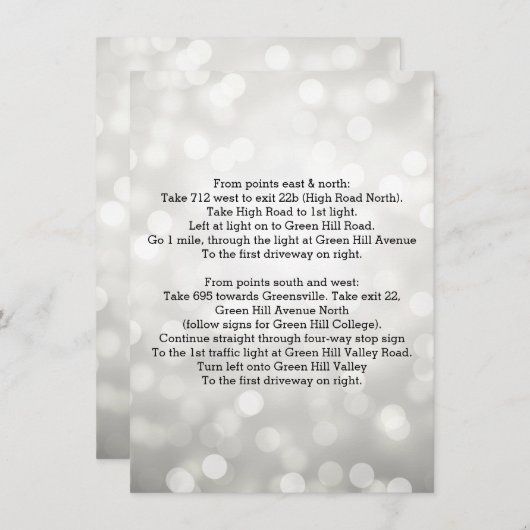 Hochzeitfahrrichtung Silberne Glitzer-Lichter Begleitkarte (Vorne/Hinten)