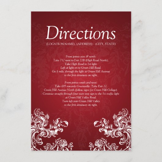 Hochzeitfahrwege Vintage Wirbel 2 Rot Begleitkarte (Vorderseite)