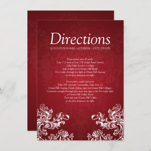 Hochzeitfahrwege Vintage Wirbel 2 Rot Begleitkarte (Vorne/Hinten)