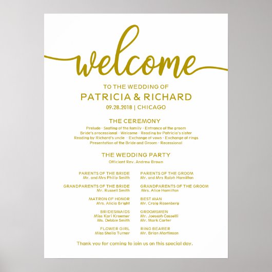 Hochzeitfeierprogramm Einfache Kalligraphie Poster (Vorne)