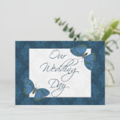 Hochzeitflatter Einladung Butterfly Brocade blau (Stehend Vorderseite)