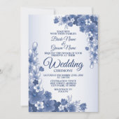 Hochzeitfloralblau grau weiß rustikal einladung (Vorderseite)