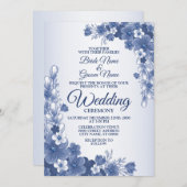 Hochzeitfloralblau grau weiß rustikal einladung (Vorne/Hinten)