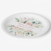 Hochzeitflorale Elegant Pink Chic Date Script Pape Pappteller (Schrägansicht)