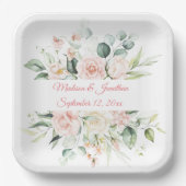 Hochzeitflorale Elegant Pink Chic Datum Skript Pappteller (Vorderseite)