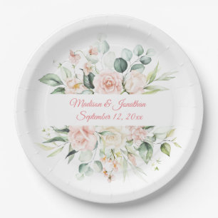 Hochzeitflorale Elegant Pink Chic Datum Skript Pappteller