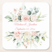 Hochzeitflorale Elegant Pink Chic Datum Skript Rechteckiger Pappuntersetzer (Vorderseite)