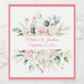 Hochzeitflorale Elegant Pink Chic Girly Script Nam Weinetikett (Einzelnes Label)