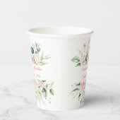 Hochzeitflorale Elegant Pink Date Script Namen Pappbecher (Rechts)