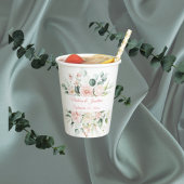 Hochzeitflorale Elegant Pink Date Script Namen Pappbecher