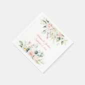 Hochzeitflorale Elegant Rosa Chic Datum Name Serviette (Ecke)