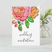 Hochzeitflorale Wasserfarbe Orangefarbene Rose Gli Einladung (Stehend Vorderseite)