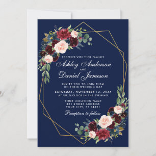 Hochzeitfloraler Blue Burgundy Geometric Gold Fram Einladung