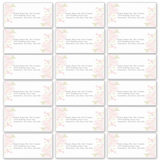 Hochzeitgastadresse Etikett Rosa Rosa Rose Bloral (Vorderseite)