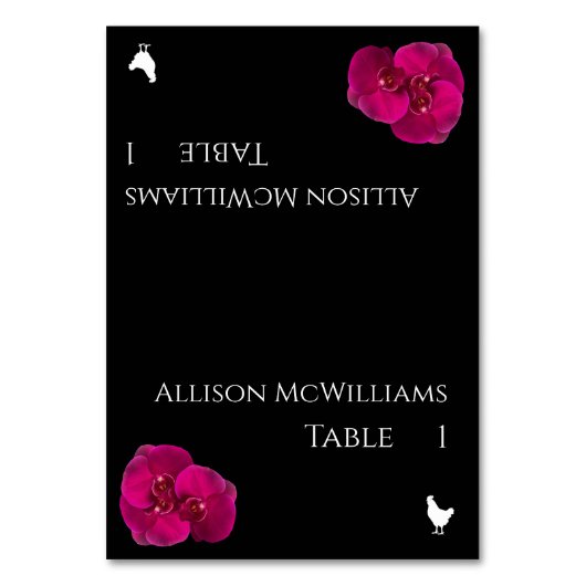 Hochzeitgeflügel-Symbol-Schwarz-Fuchsia und Weiß- Tischnummer (Vorderseite)