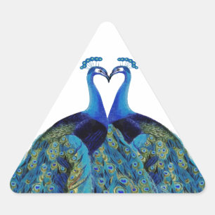 Hochzeitgeschenke mit Vintage-Pfauen, die sich küs Dreieckiger Aufkleber