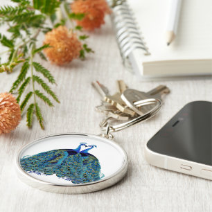 Hochzeitgeschenke mit Vintage-Pfauen, die sich küs Schlüsselanhänger