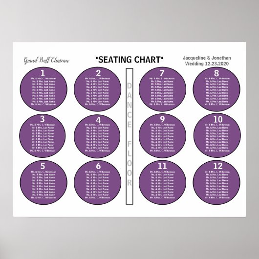 Hochzeitgewölbe 12 Tabelle Seating Chart Poster (Vorne)