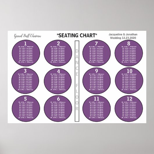 Hochzeitgewölbe 12 Tabelle Seating Chart Poster (Vorne)